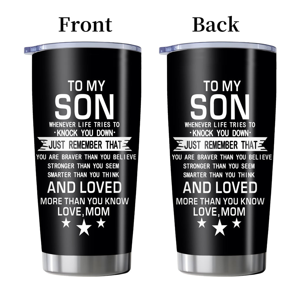 Inspirational Son Quote 20oz Stainless Steel Tumbler with Slider Lid in Black or White for Graduation Gifts