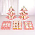 Five-Piece Cupcake Stand Set with Two Three-Tier Square Towers and Three Appetizer Trays in Pink or White