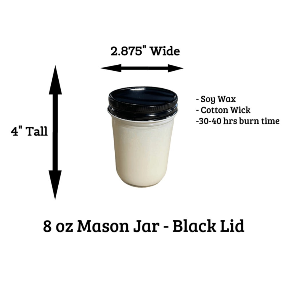 8oz Blueberry Cheesecake Candle in 4-Inch Mason-Style Glass Jar with Black Lid and Cotton Wick