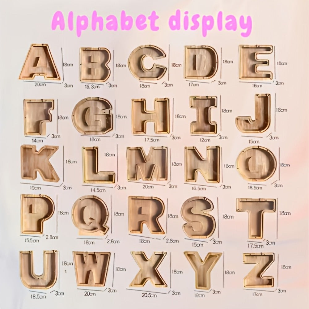 Alphabet Wooden Money Bank for Adults A to Z Letter Piggy Bank – Personalized Coin Bank Home Decor Craft Art Decoration