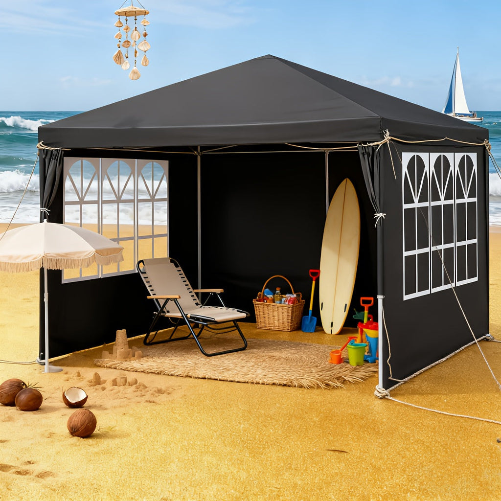 PE Fabric 10x10ft Canopy Tent with No-Wall, Three-Sidewall or Four-Sidewall Package Options