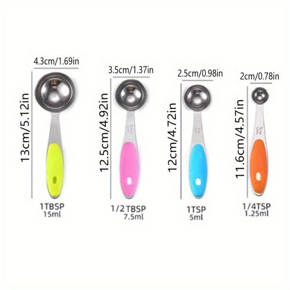 Stainless Steel Measuring Cups and Spoons Set 5pcs with Silicone Handle – Baking & Cooking Kitchen Measurement Tools