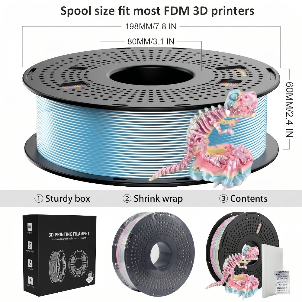 Ender 3 5 Neo PLA Filament 1.75mm 1kg 2.2LB High Gloss Low Warping – Black White Dual Tri Rainbow Multicolor Shiny Finish Smooth Extrusion
