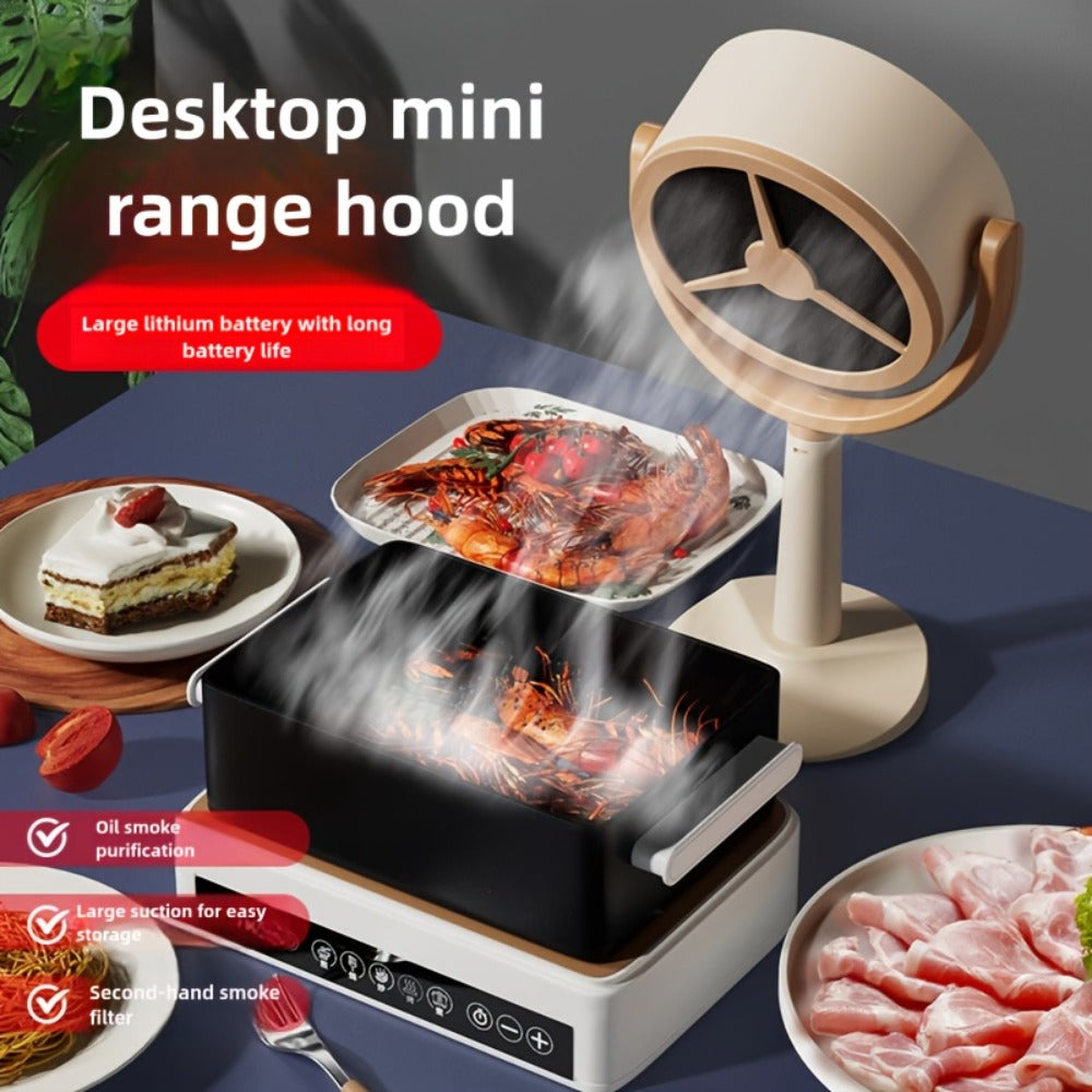 Portable USB Range Hood Handheld Exhaust Fan, Compact Smoke Absorber with 2 Filter Screens for BBQ