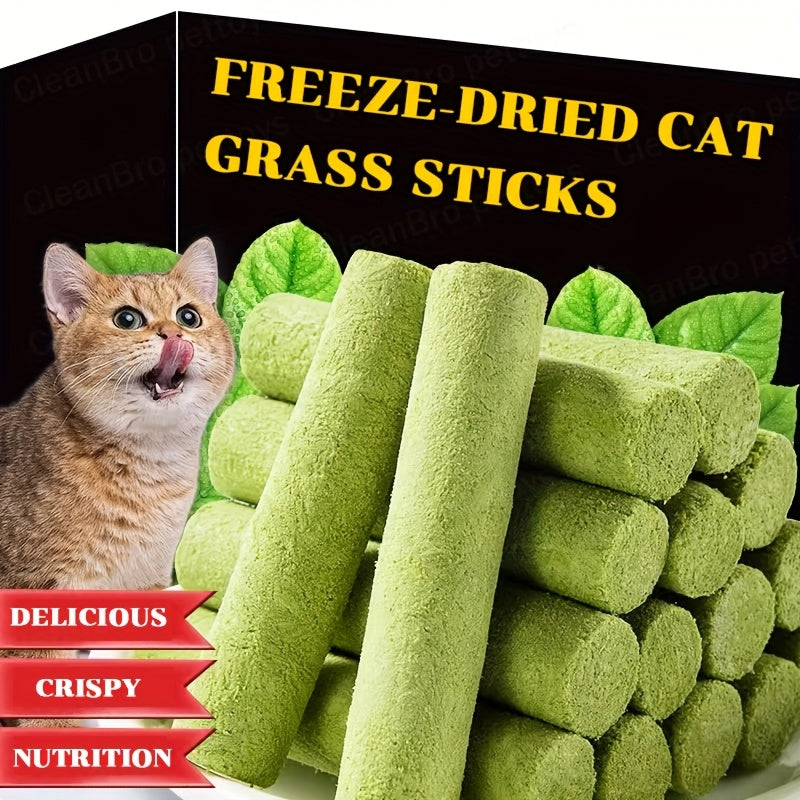 Green Cat-Grass Treat Sticks in 15-Piece or 3 x 5-Piece Checkout Packs for Adult Cats Pictured