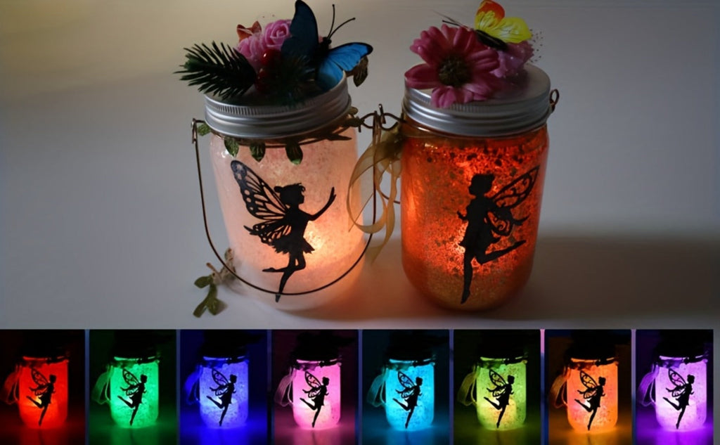 Fairy Mason Jar Lantern Craft Kit for Two Lights with Color-Changing LED Candles and Remote Control