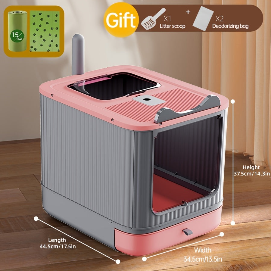 Enclosed Cat Litter Box with Front Opening, Perforated Top Entry, Pull-Out Tray and Four Color Options
