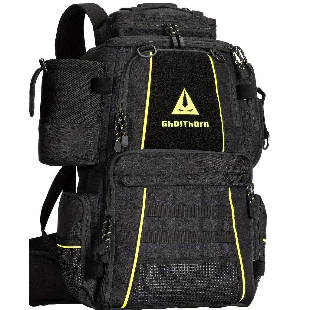 Large Fishing Tackle Bag with 4 Tackle Boxes – 43L Backpack with Rod Holder, Detachable Waist Pack & Gear Storage for Men Women | Black