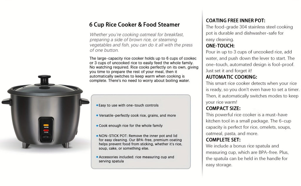 Rice Cooker & Yogurt Maker 3-Cup Nonstick, 1.5Qt Multicooker with Auto Keep, One-Touch Operation