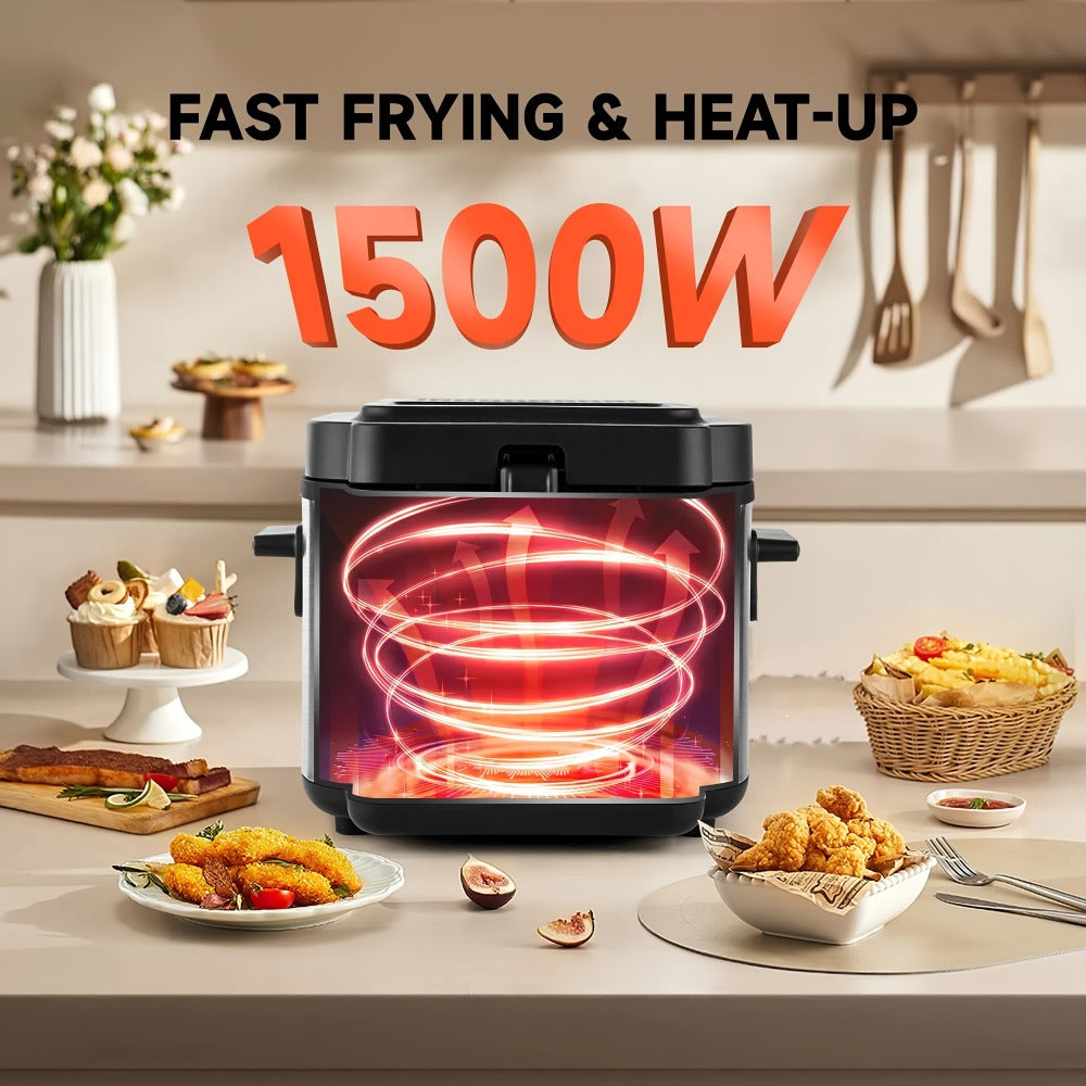 Deep Fryer Electric 1500W Non-Stick with Detachable Basket Adjustable Temperature Control for Home Cooking, Dining and Outdoor Meals