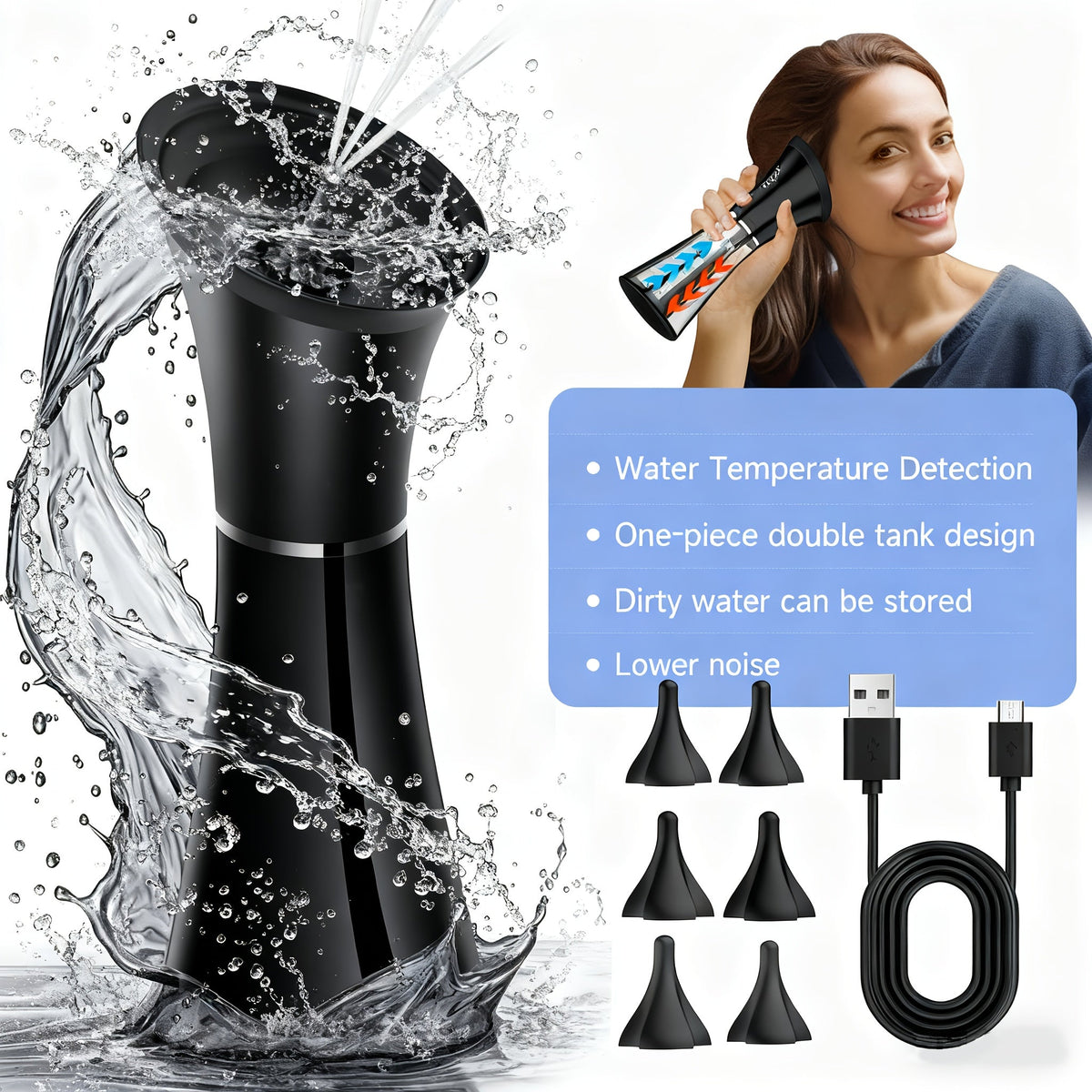 Rechargeable Ear Irrigation Cleaning System with Dual Water Tank, Interchangeable Tips and Two Checkout Models