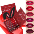 Lip Gloss Set by Dragon Ranee with 6 Red-Tone Matte Lip Colors, Tube Applicators and Gift Box