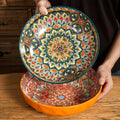 Ceramic Soup Bowl Set 2pcs Bohemian Floral Hand-Painted 25.8cm Vintage Tableware for Cooking Dining Gift