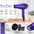 Purple WAZOR 1875W Hair Dryer with Three Heat Settings, Two Speeds, Cool Shot and Three Styling Attachments