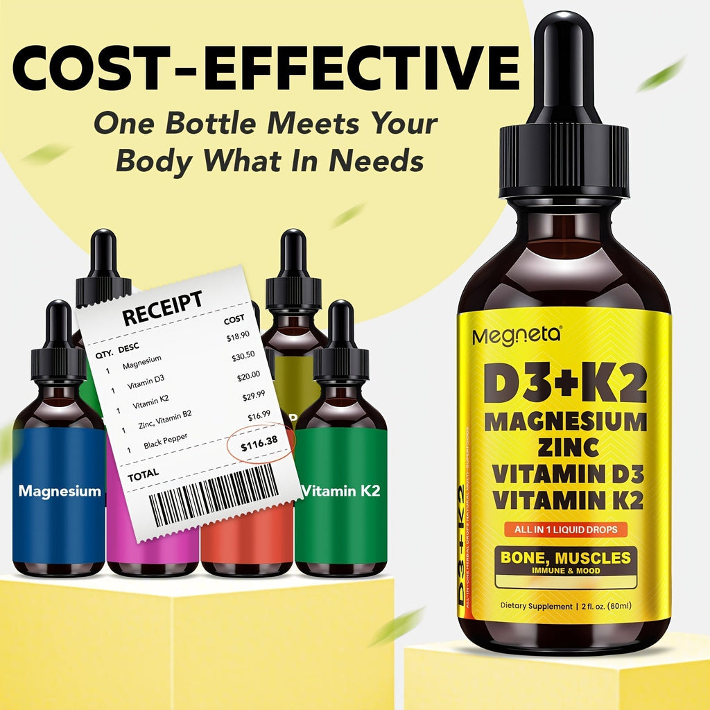 Vitamin D3 Liquid Drops 10000 IU with K2 MK-7 120mcg Magnesium Zinc Vitamin B2 for Bath Time, Home Spa and Personal Care