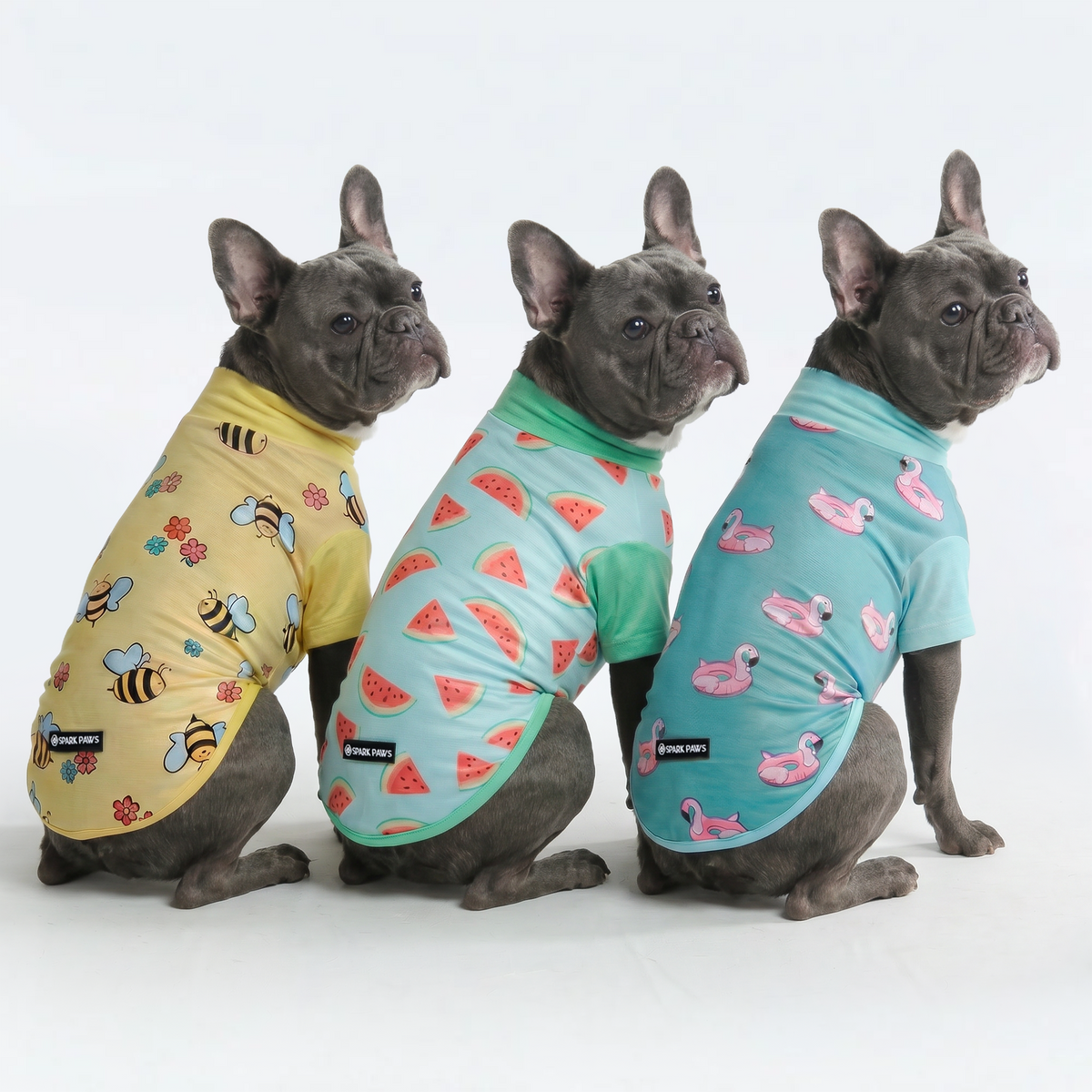 UPF 30 Dog Sun Shirt, Bees Flamingo Watermelon / L