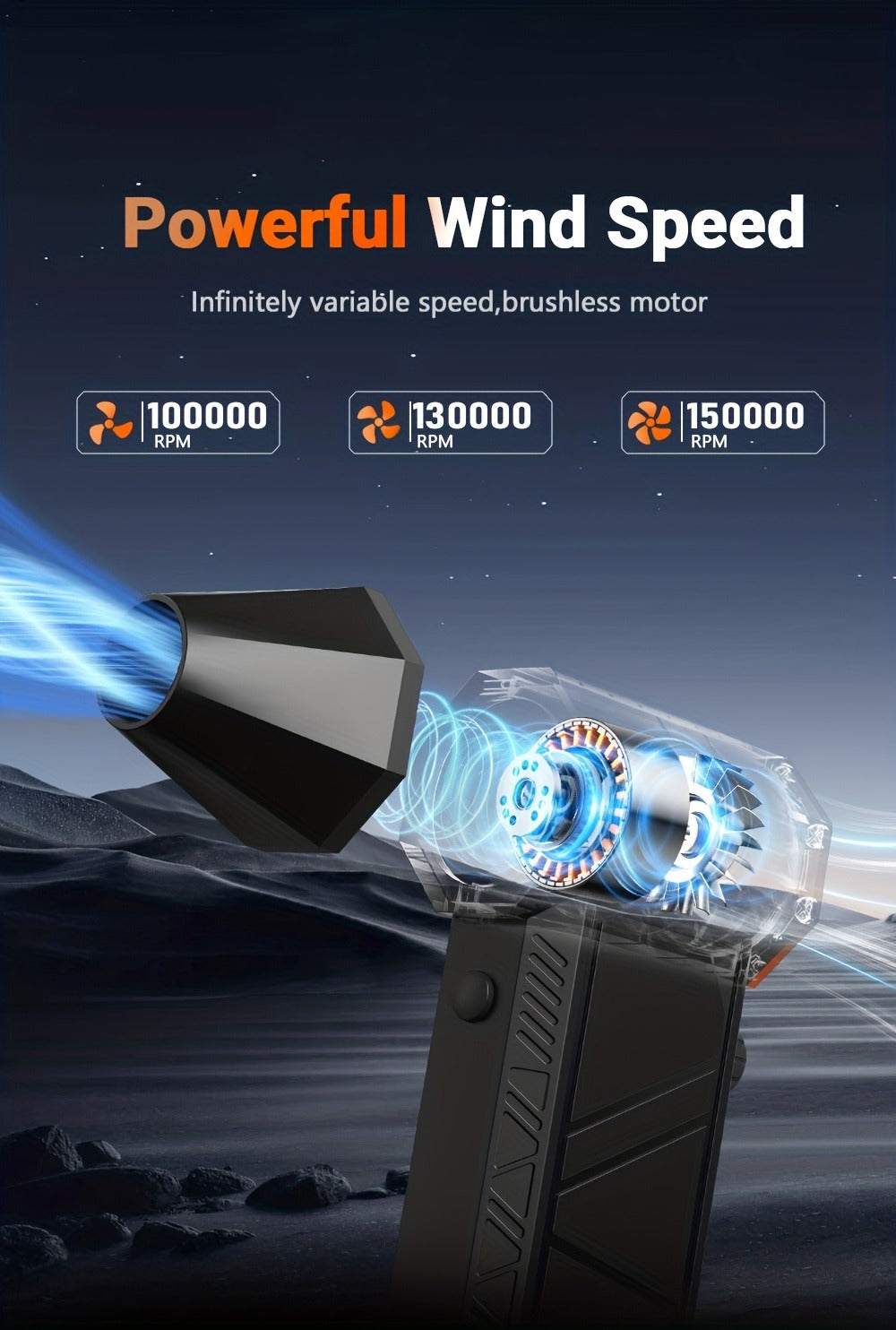 Orange-and-Black Turbine Air Duster with Four Power and Accessory Set Checkout Options Pictured