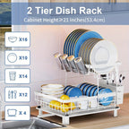 Dish Drying Rack Kitchen Organizer with Two Tiers, Drain Board, Utensil Cup and Three Color Options