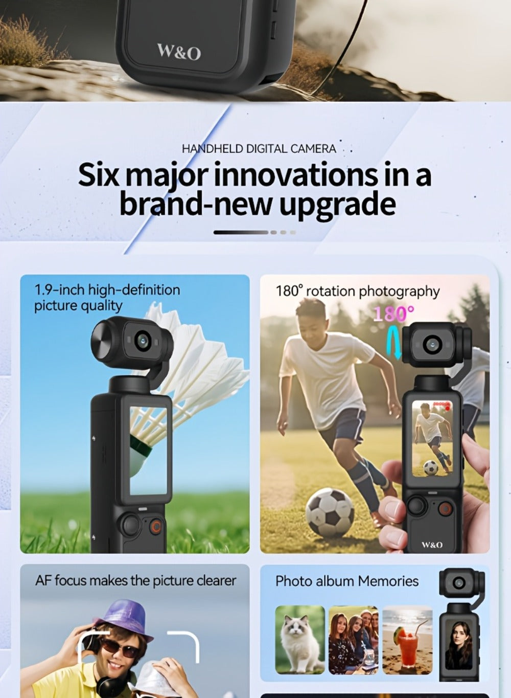Ultra-Lightweight 4-in-1 Action Camera 1080P | 360° Rotating Lens, Image Stabilization & One-Click Recording