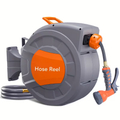 65ft Automatic Garden Hose Reel with 9-Function Sprayer | 180° Swivel, Auto-Rewind & Slow Return System