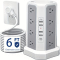 PD18W USB-C Power Strip Tower 21-in-1, 16 AC Outlets & 5 USB Ports, 1500J Surge Protector, Angled Flat Plug