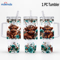 Insulated Tumbler 16oz or 40oz-2 Highland Cow Floral Graphic in 304 Stainless Steel Vacuum Design