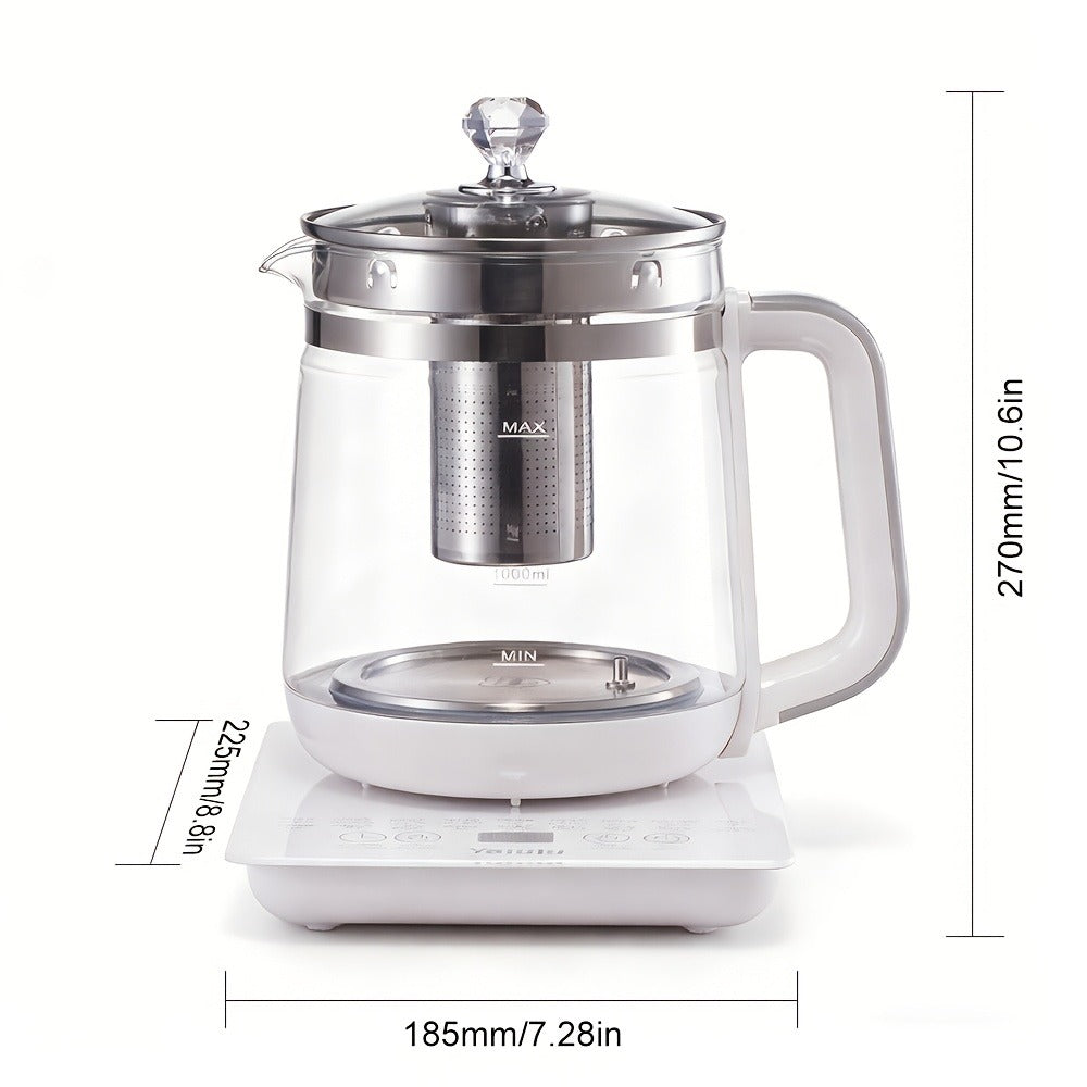 Electric Health Pot Smart Kettle 1.8L Thickened Glass 18 Smart Functions Removable Filter Multi-Functional for Tea Herbal Brewing Camping