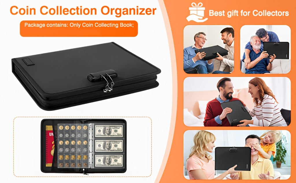 300-Pocket Coin Collection Book with Lock – Fireproof Holder, 72 Currency Sleeves, Coin Organizer Album for Pennies