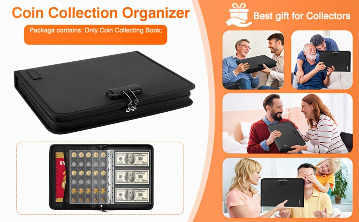 300-Pocket Coin Collection Book with Lock – Fireproof Holder, 72 Currency Sleeves, Coin Organizer Album for Pennies