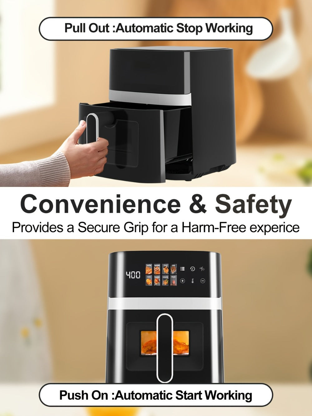 Air Fryer 6QT Multi Function LED Digital Touchscreen Visible Window Oil Free Non-Stick Basket for Entryways, Bedrooms and Living Spaces