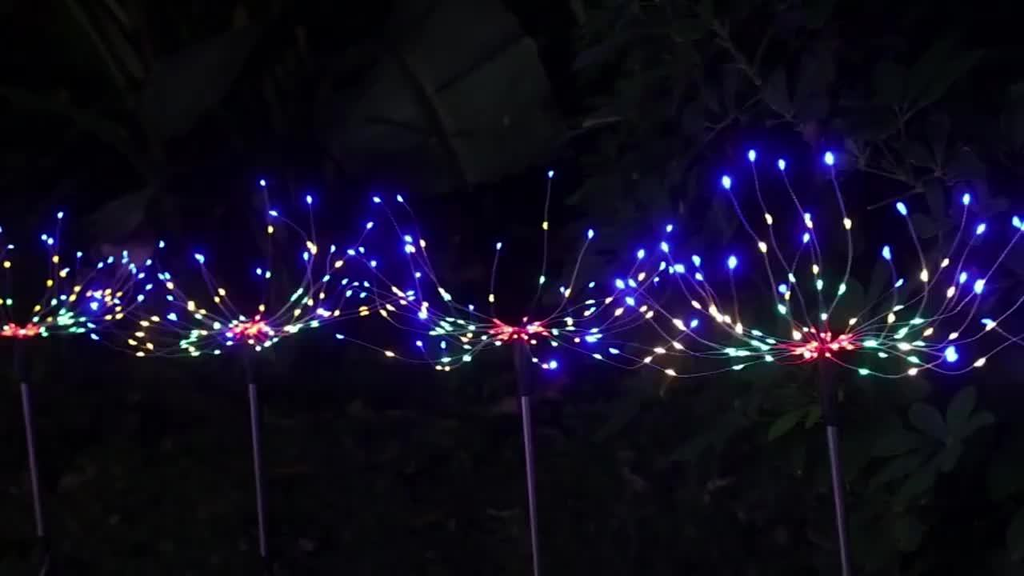 Solar Garden Lights Firework Stakes with 240/360/480 LEDs, 8 Modes, 4/8 Packs and Three Colors
