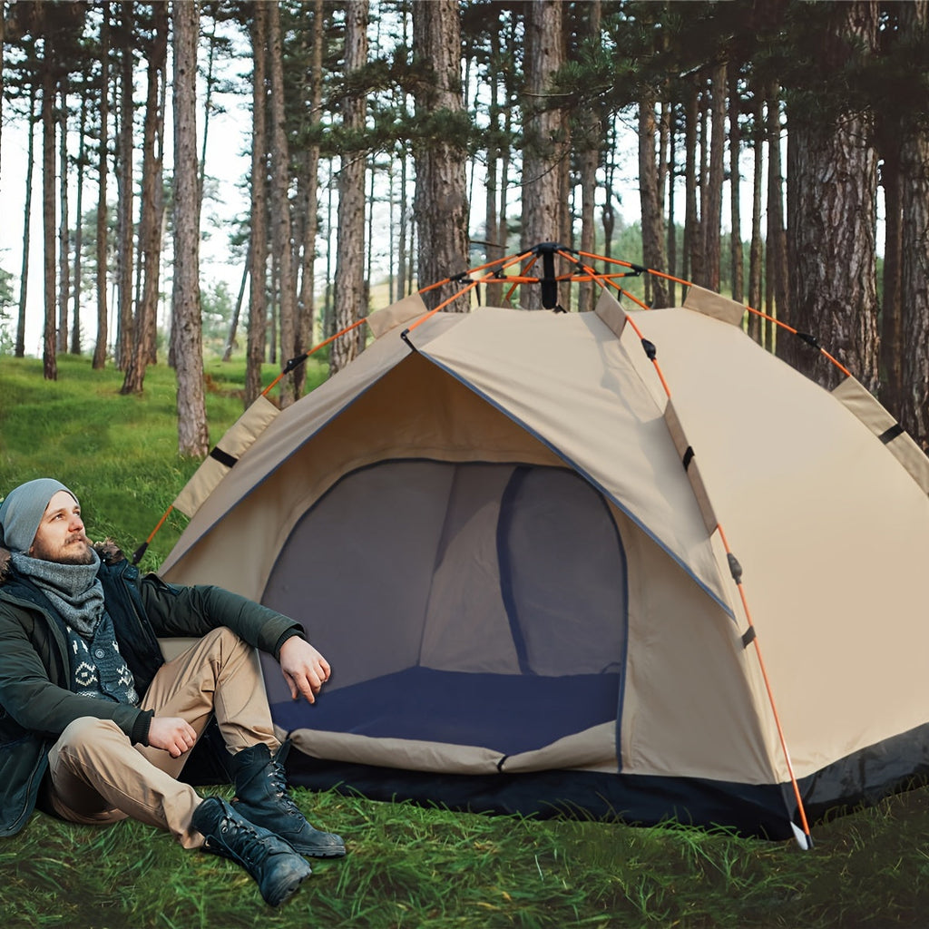 Camping Tent 4-Person Automatic Quick-Open with Two Doors and Earth-Yellow Model Options for Outdoor Camp Setup