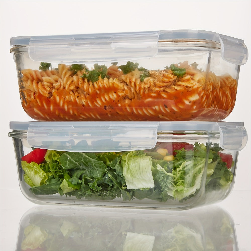 Food Storage Containers Two-Pack 63 oz Glass Set with Snap-Lock Lids in Gray or Green for Oven and Microwave Use