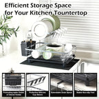 Dish Drying Rack Kitchen Organizer with Two Tiers, Drain Board, Utensil Cup and Three Color Options