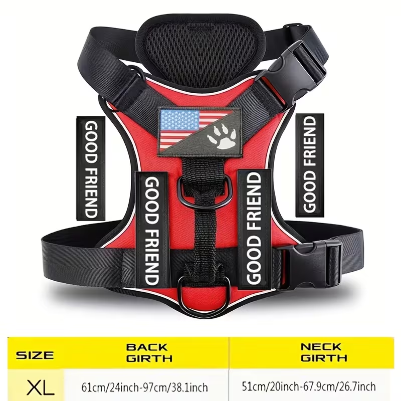Five-Patch Dog Vest Harness in Black, Red, Rose Red, Grey or Green with XS-to-XL Sizes Pictured
