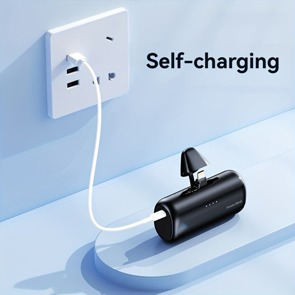 Power Bank 5000mAh Mini with Built-In 2-in-1 Lightning/USB-C Plug and 18.5W Listed Output in Black or Pink