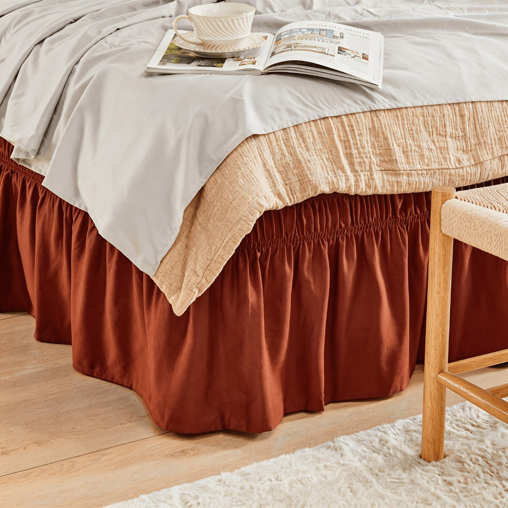 Bed Skirt with Adjustable Elastic Belt – Ruffle Microfiber Dust Ruffle 15 Inch Drop, Hotel Quality, Fade Resistant, Machine Washable