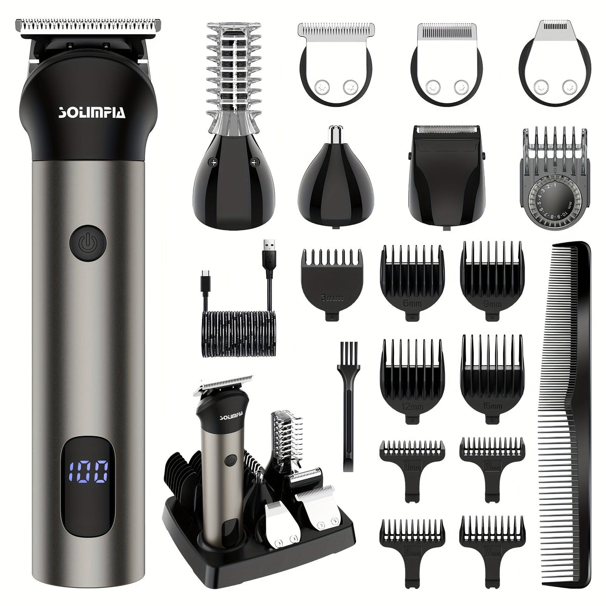 7-in-1 Hair Clipper Grooming Kit for Men Professional Cordless Barber Trimmer Set Beard Nose for Entryways, Bedrooms and Living Spaces