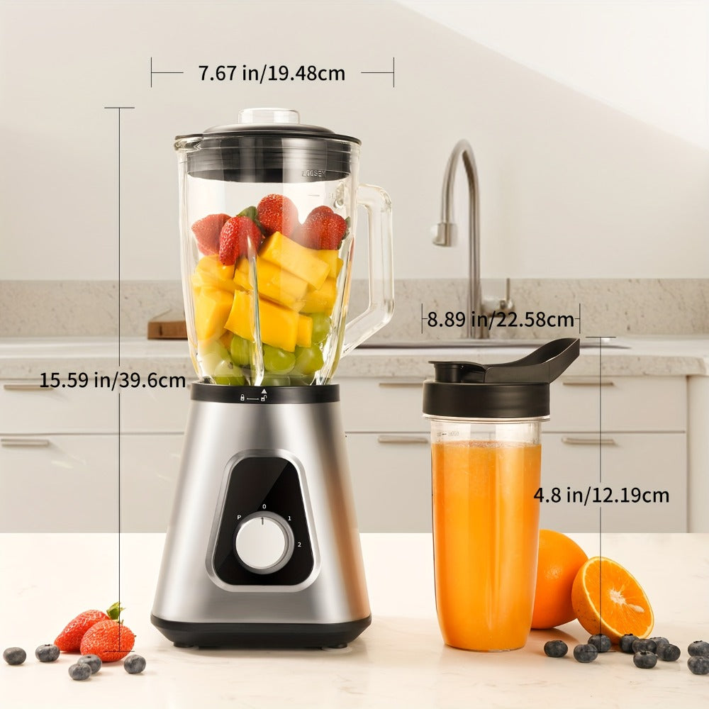 Countertop Blender with 52oz Glass Jar & 22oz Travel Cup, 3-Speed Smoothie Blender for Frozen Fruit Drinks