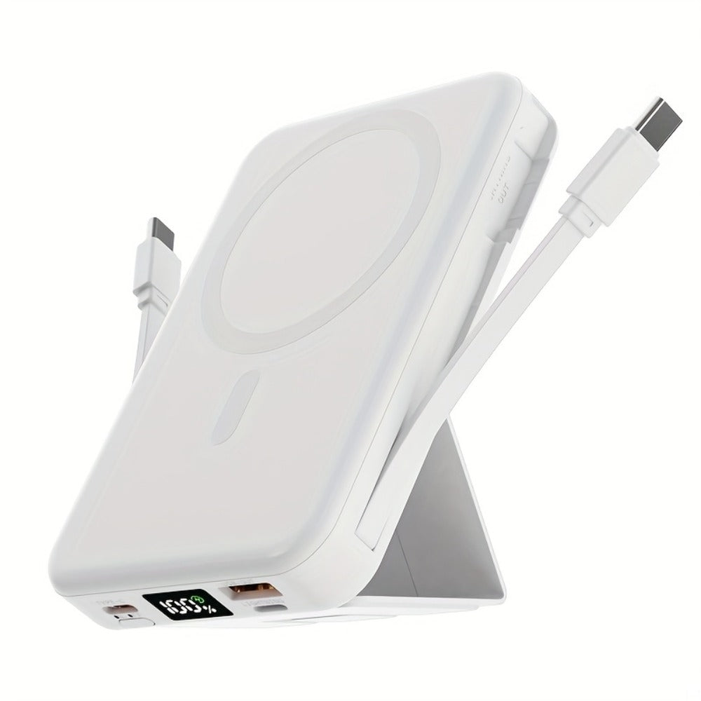 Power Bank 10000mAh Magnetic 15W Wireless and 22.5W Wired with Built-In Cables, Stand and Display