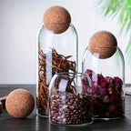 Glass Storage Jars with Cork Lid Set of 3 | 17oz 500ml Airtight Glass Containers with Spherical Cork Stopper | Kitchen Organizer for Tea