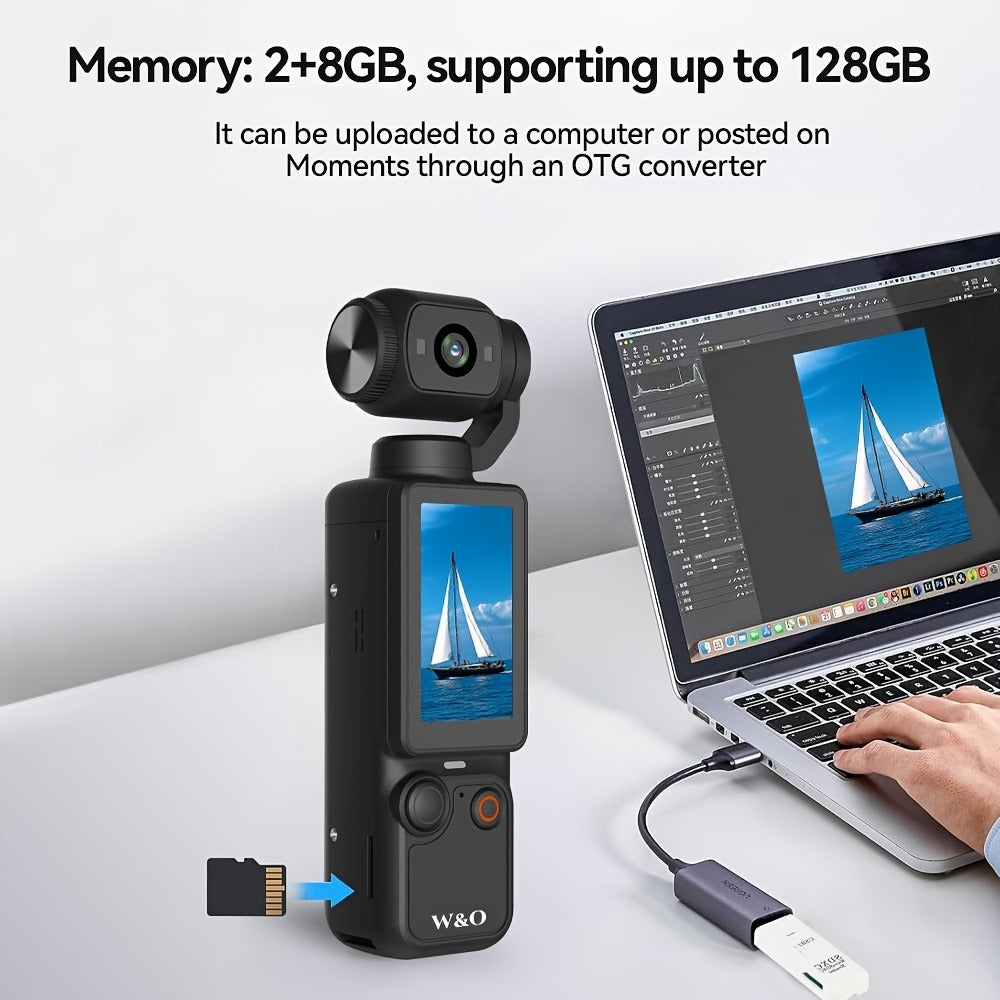 W&O Pocket Camera with Webcam Function, 1.9" Screen, 180° Rotating Shot, 2000mAh Battery, USB-C Charging