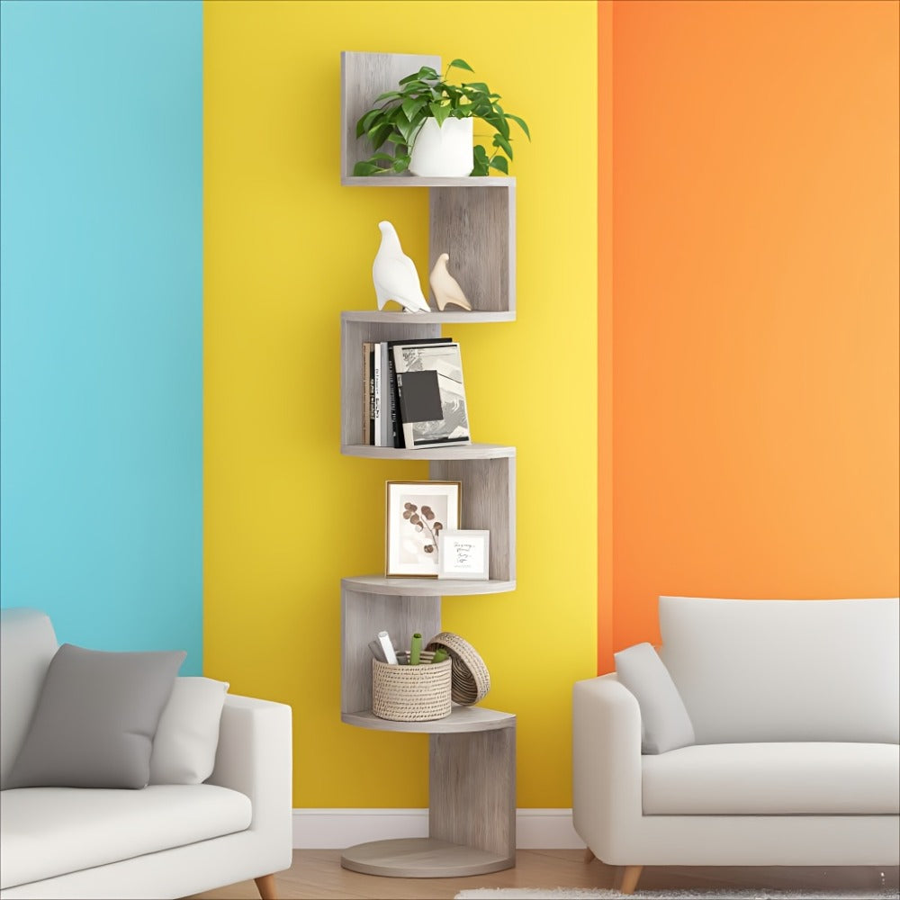 Corner Floating Shelf 5-Tier Wall Mount, Space Saving Storage Rack for Bedroom Living Room, Radial Display Organizer