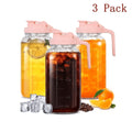 Three-Pack 64-Ounce Mason-Style Glass Pitchers with Pink Flip Lids, Handles and Wide Mouths