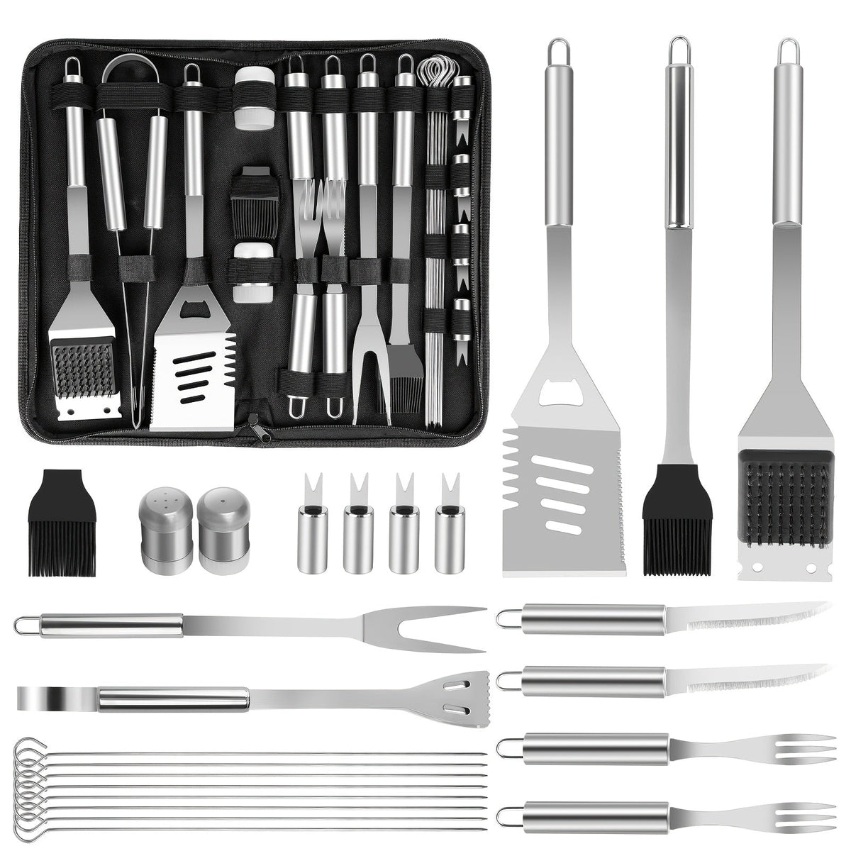 15- or 24-Piece BBQ Tool Set with Spatula, Tongs, Forks, Skewers, Brushes and Carry Case Pictured