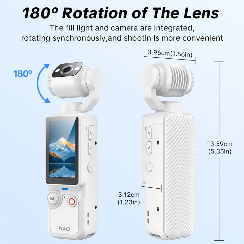 UHD Pocket Camera with 180° Rotating 1.9" Screen, 2000mAh Battery, Webcam Function, USB-C Charging, 32GB Memory Card Included