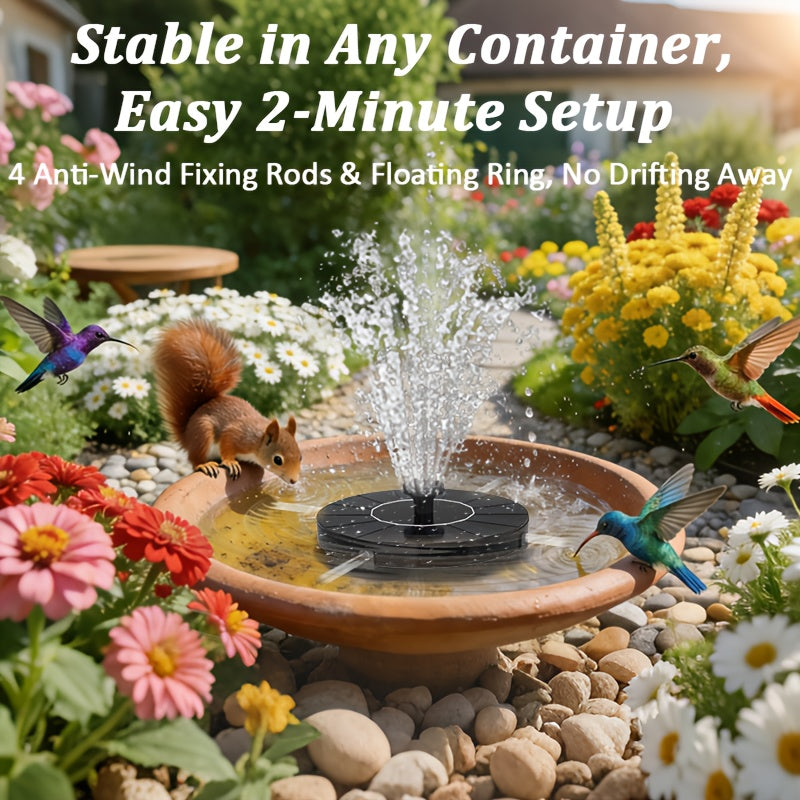 1.4W Solar Fountain Pump Kit with 16 cm Disc, Seven Spray Modes, Float Ring and Four Stabilizing Rods