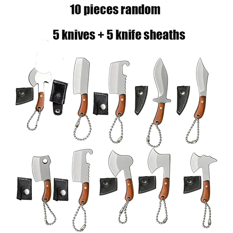 EDC Knife Keychain – Mini Knife Keychain Set 10pcs Damascus Pattern Blade – Stainless Steel EDC Pocket Tool