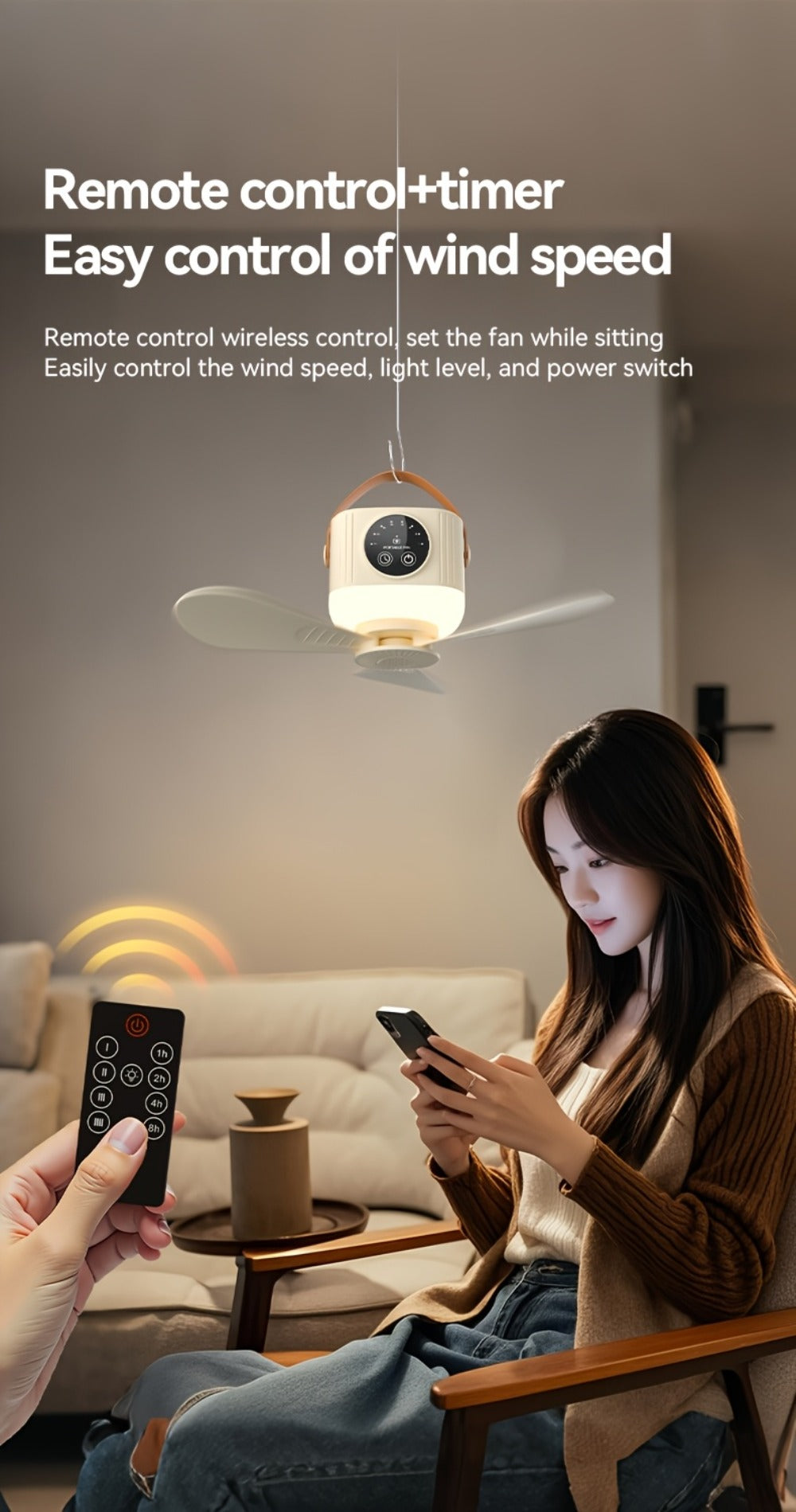 Camping Fan with Light & USB Rechargeable, Portable Outdoor Tent Fan with Tripod Stand, Detachable Blades