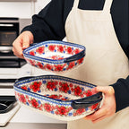 Ceramic Baking Dish Set of 2 Large 13 Inch Rectangular Casserole Dish Porcelain Bohemian for Entryways, Bedrooms and Living Spaces